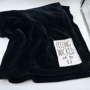 Rae Dunn Feeling Wicked Halloween Black Plush Throw Blanket 50 x 70 Inch